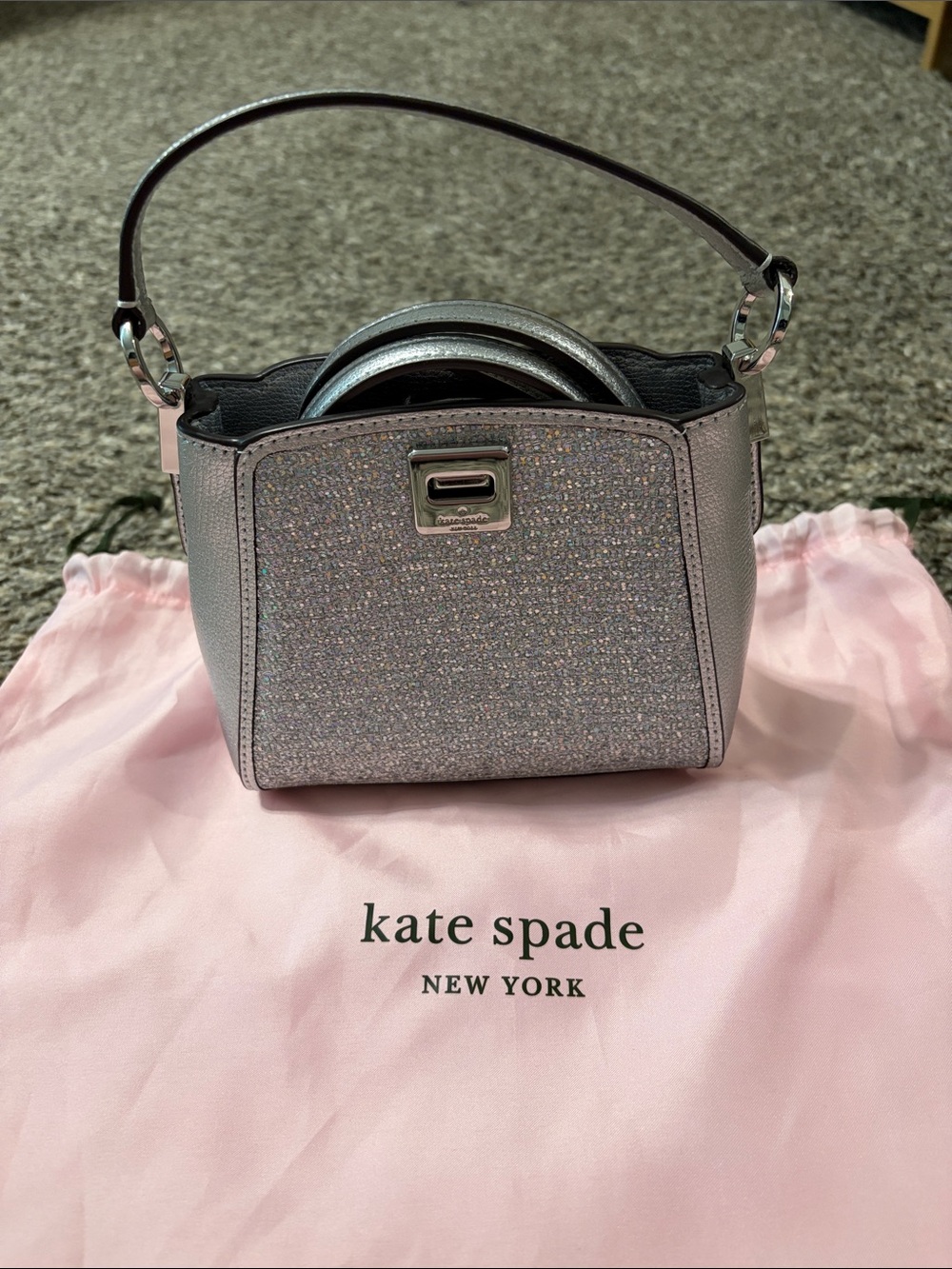 kate spade Silver Glitter Mini Phoebe Top Handle Crossbody